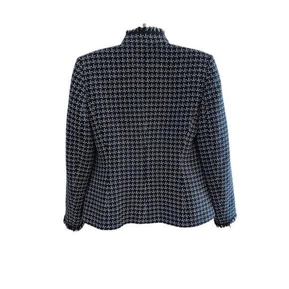 Tahari Arthur S. Levine Petite Open Front Tweed Jacket With Frayed Edges Black/W - Picture 2 of 10